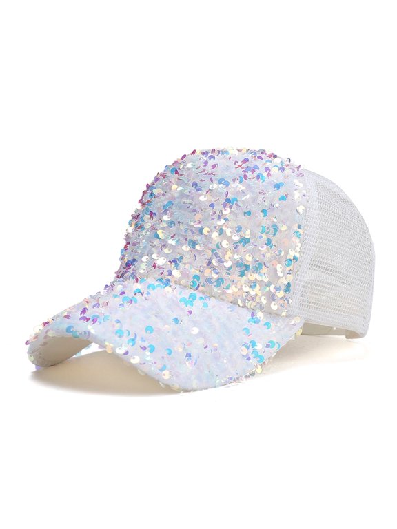 Trendy Sequins Baseball Cap for Women Men Mesh Breathable Adjustable Hat Beach Summer Sun Hat Pre-Curved Visor Casual Cap Easy to Carry Outdoor Travel Sports Baseball Cap