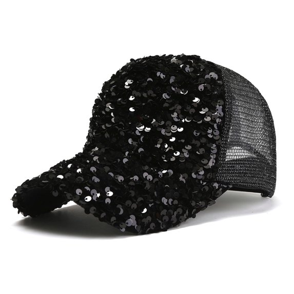 Trendy Sequins Baseball Cap for Women Men Mesh Breathable Adjustable Hat Beach Summer Sun Hat Pre-Curved Visor Casual Cap Easy to Carry Outdoor Travel Sports Baseball Cap