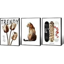 Trendy Set Of 3 Pink Leopard Poster Cheetah Disco Poker A Canvas Wall Art Black And White Gallery Preppy Prints Painting For Home Bedroom Dorm Wall Decor