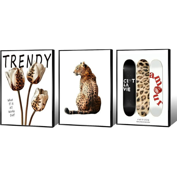 Trendy Set Of 3 Pink Leopard Poster Cheetah Disco Poker A Canvas Wall Art Black And White Gallery Preppy Prints Painting For Home Bedroom Dorm Wall Decor