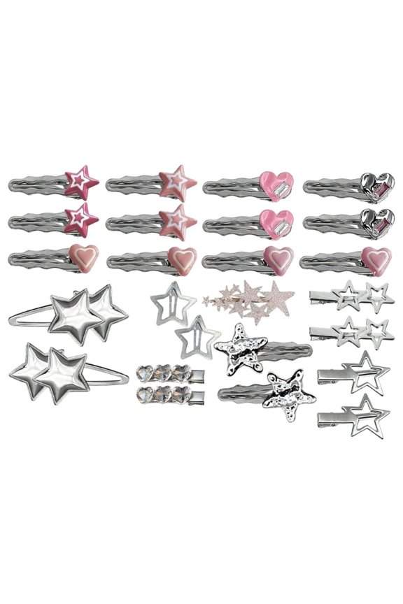 Trendy Set Of 25 Hair Clip With 2000s Star And Chain Designs For Girls