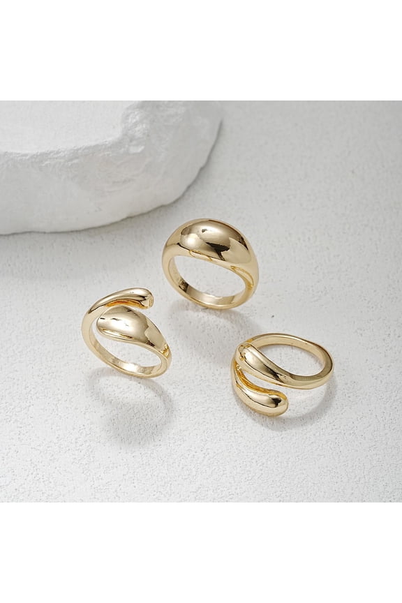 Trendy Set of 3 Open Shape Gold Tone Alloy Adjustable Rings Sizes 7 7.5 Womens Gold Jewelry Fall Halloween Christmas Gifts