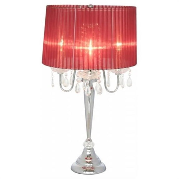 Trendy Sheer Red Shade Table Lamp with Hanging Crystals