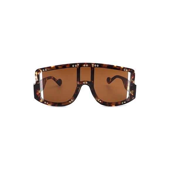 Trendy Shield Sunglasses, Stylish Tortoise Frame with Gold Accent & Brown Lenses