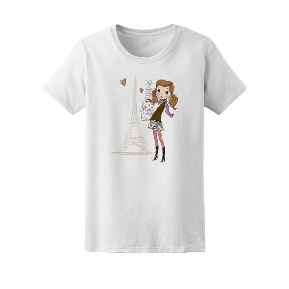 Trendy Shopping Girl In Paris T-Shirt Women -Image by Shutterstock, Female Large