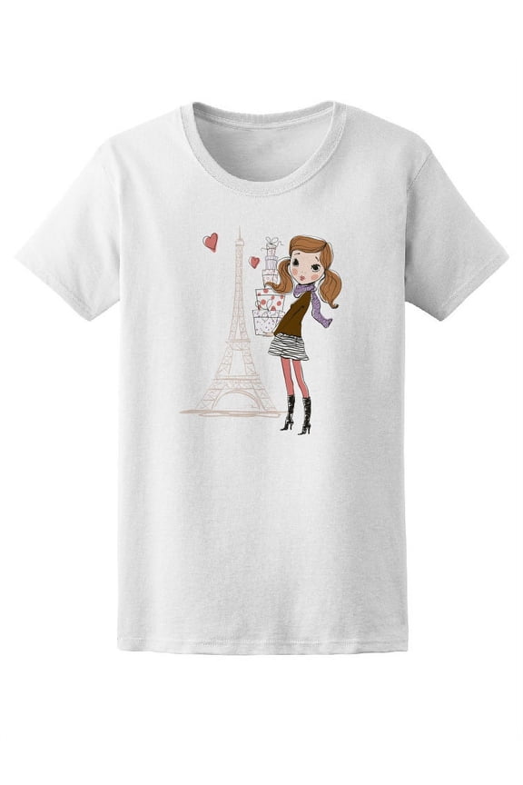 Trendy Shopping Girl In Paris T-Shirt Women -Image by Shutterstock, Female Large