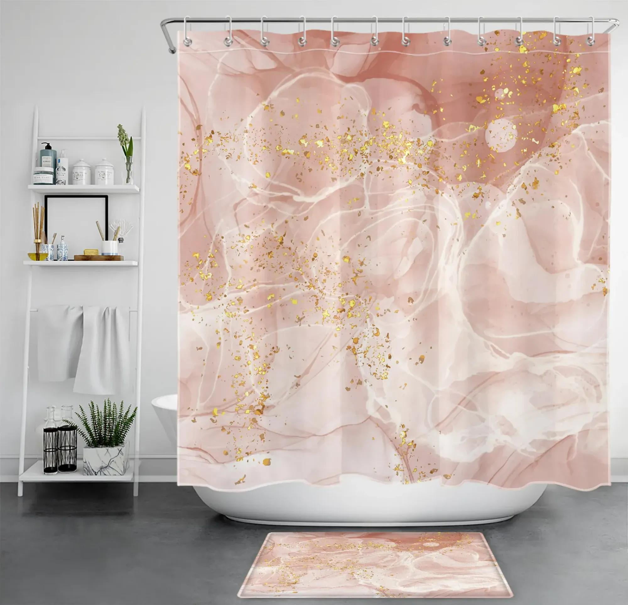Trendy Shower Curtain Rose Gold Marble Design for a Chic Bathroom
