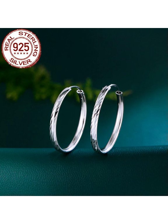 Trendy Simple Silver Jewelry 925 Sterling Silver Loop Large Circle Hoop Earrings