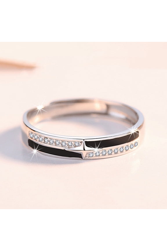 Men's Adjustable Copper Ring with Zircon Stone Trendy Hip Hop Ring Simple Geometric Tail Ring White Gold Plated Copper Metal Ring for Men