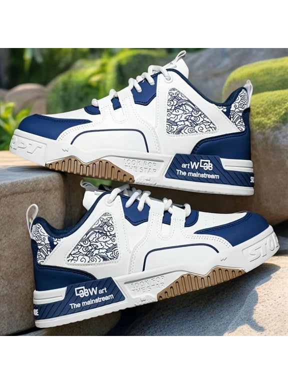 [Trendy Skate Shoes] Trendy Men's Low-Top Skate Shoes | Flat Sole Sneakers, Lace-Up Cloud-Pattern, Chinese Style