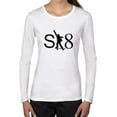 thumbnail image 1 of Trendy Skateboard SK8 with Skater Silhouette K Women's Long Sleeve Grey T-Shirt, 1 of 2