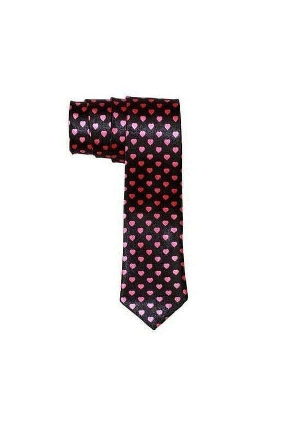 Trendy Skinny Tie 2 Inch Valentines Day Black Pink Hearts Romantic Love - New