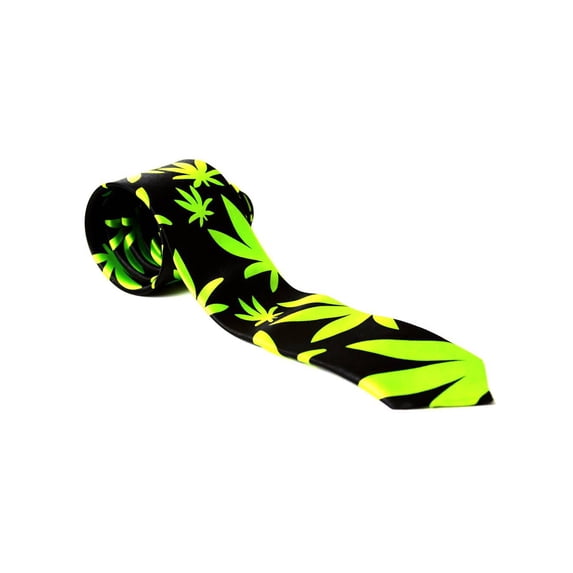 Trendy Skinny Tie - Black with 420 Leaves Pattern
