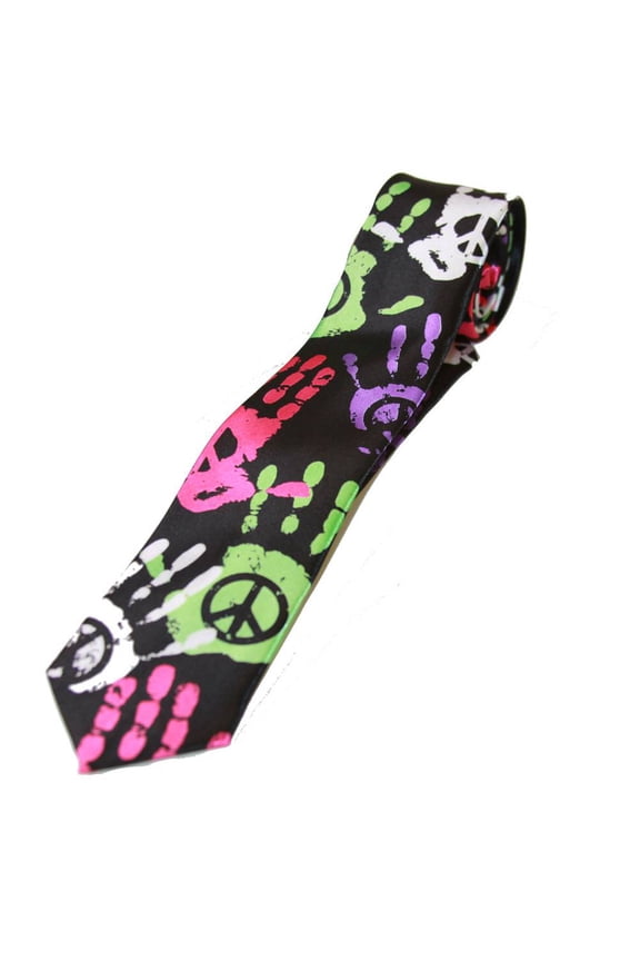 Trendy Skinny Tie - Peace Signs and Hand Prints  .
