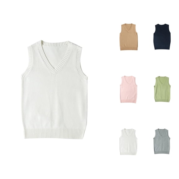 Trendy Sleeveless Sweater Vest for Women Fall Fashion Staples Cozy Tops Preppy Style V Neck Knitted Sweater Vest For Teen Girls School Casual Pullover Top