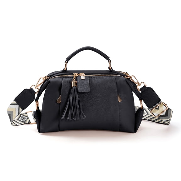 Trendy Small Crossbody Bags for Women Shoulder Handbag with Tassel, Women's Casual Purse with Adjustable Strap for Daily Travel, PU Leather, Black