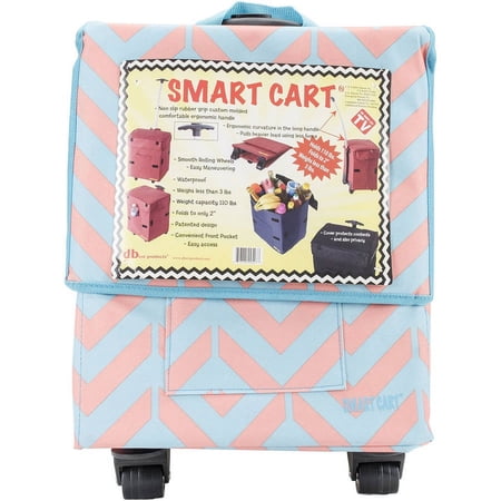 Trendy Smart Cart - Rolling Carry Case - Collapsible Handle - Coral/Blue Chevron