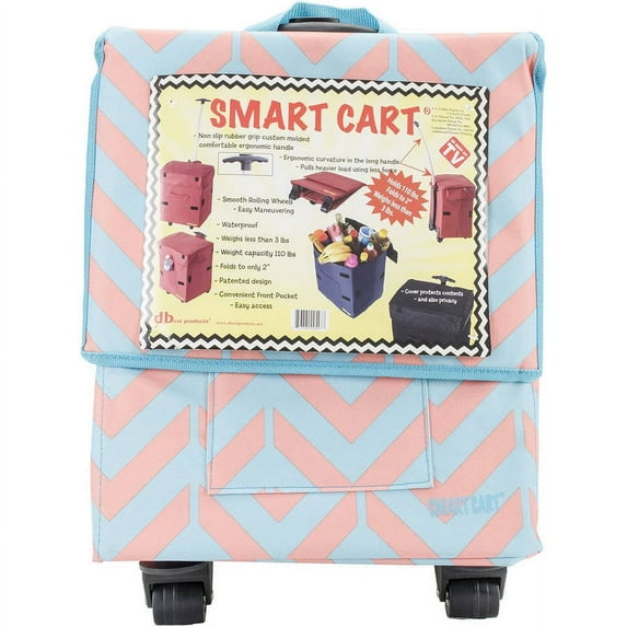 Trendy Smart Cart - Rolling Carry Case - Collapsible Handle - Coral/Blue Chevron