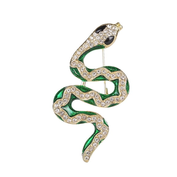 Trendy Snake Shape Brooch Pin in Metal with Rhinestones Accent for Women