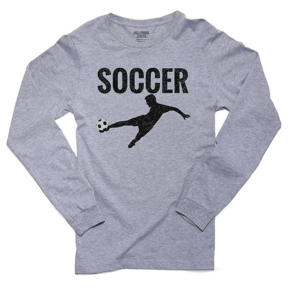 Trendy Soccer Player Silhouette Cool Graphic Men's Long Sleeve Grey T-Shirt