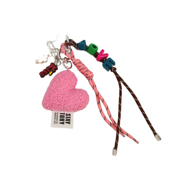 Trendy Soft Bag Detail Unique Heart Pattern Polyester Keychain Accessory Pendant For Purse Handbags Bags Keys