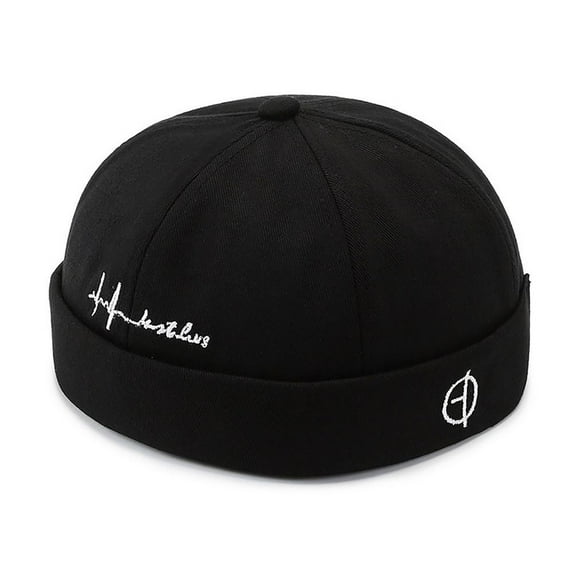 Trendy Solid Color Wear All Seasons Street Style Cotton Docker Cap Brimless Hip Hop Hats Landlord Hat Beanie Hats BLACK