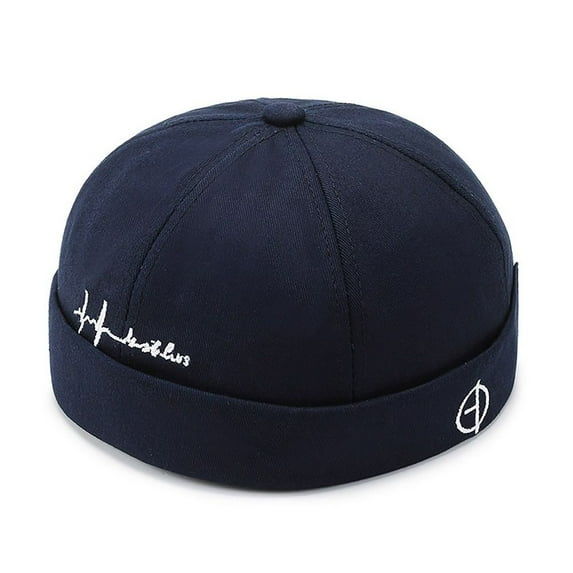 Trendy Solid Color Wear All Seasons Street Style Cotton Docker Cap Brimless Hip Hop Hats Landlord Hat Beanie Hats NAVY BLUE