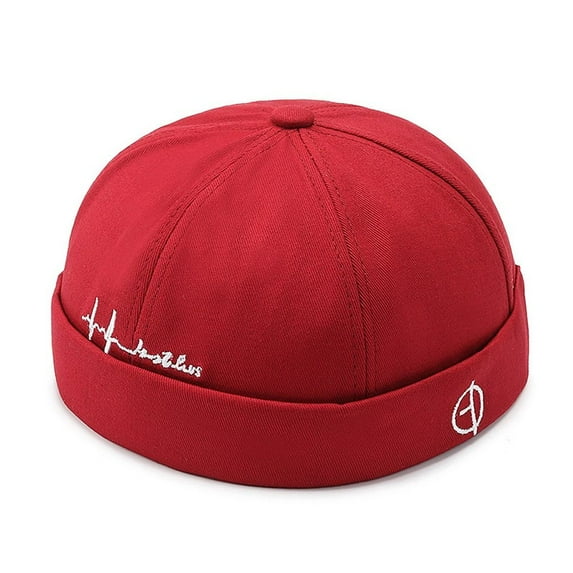 Trendy Solid Color Wear All Seasons Street Style Cotton Docker Cap Brimless Hip Hop Hats Landlord Hat Beanie Hats RED