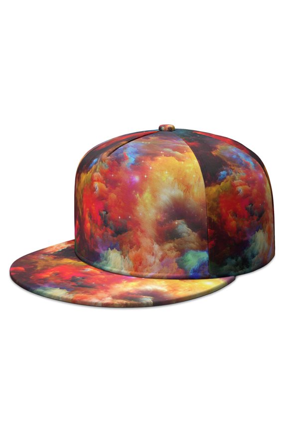 Trendy Space Trucker Hat – Cosmic Nebula & Star Print, Flat Bill Adjustable Cap for Women Men, Hip Hop Style