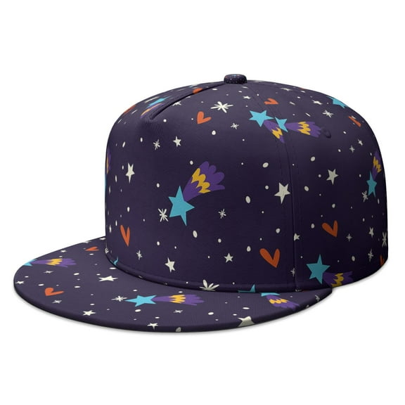 Trendy Space Trucker Hat – Cosmic Nebula & Star Print, Flat Bill Adjustable Cap for Women Men, Hip Hop Style