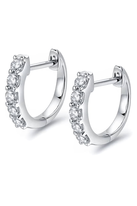 Trendy Sparkling Iced 5A Cz Men Women Pointer White Gold Plated 925 Sterling Silver Hypoallergenic Hoops for Wedding Jewelry,Birthday,Holiday Gifts Cubi Zirconia Hoop Earrings