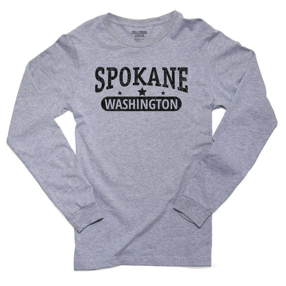 Trendy Spokane, Washington with Stars Men's Long Sleeve Grey T-Shirt