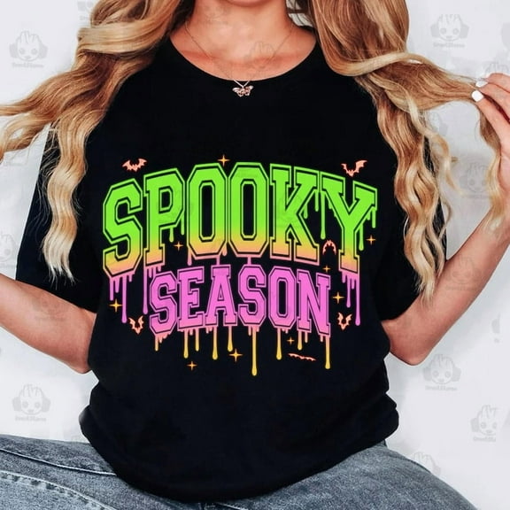 Trendy Spooky Season Halloween Shirt, Drip Spooky Vibes Shirt, Neon Bat Shirt, Halloween Scary Shirt, Neon Halloween Shirt