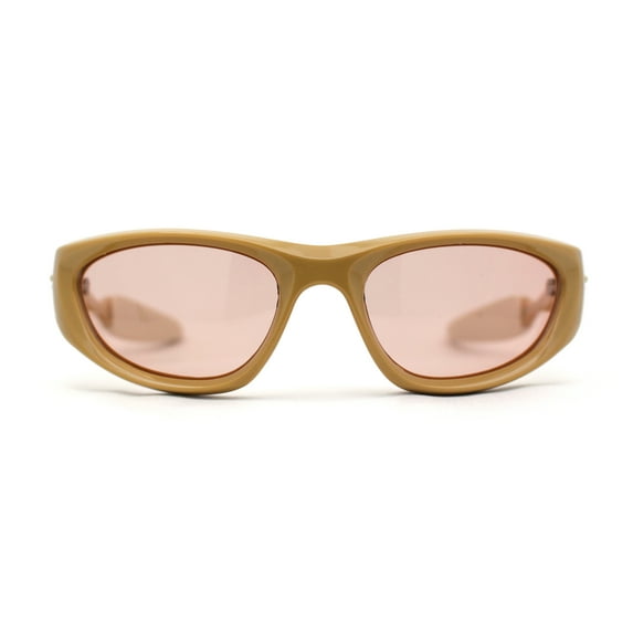 Trendy Sport Wrap Soft Tip Plastic Beveled Thick Plastic Sunglasses Beige Brown