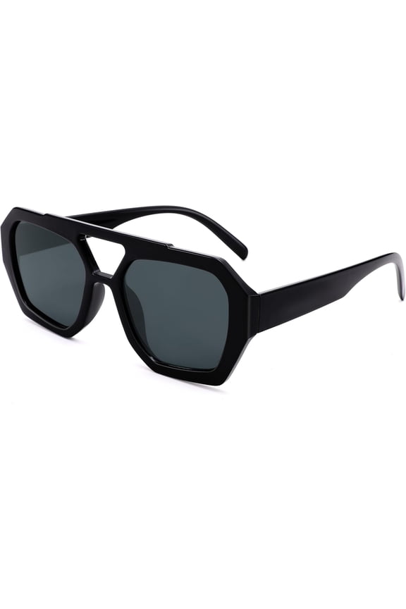 Trendy Square Aviator Sunglasses for Women Men Hexagonal Square Thick Frame Double Bridge Sun Glasses for Wide