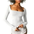 thumbnail image 1 of Trendy Square Neck Tops Womens 2024 Fashion Long Sleeve Slim Fit Crop Tee Tshirt Solid Sexy Casual Basic T Shirts (Medium, White), 1 of 6