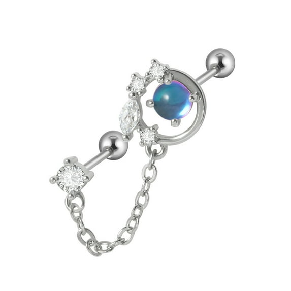 Trendy Stainless Steel Double Pierced Chain Ear Ring for Women Colorful Zircon Piercing Stud Earring Fashion Jewelry