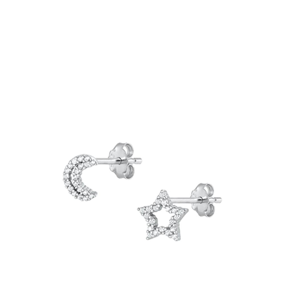 Trendy Star & Moon Clear CZ Stud Mix & Match Earrings Sterling Silver 925 New Jewelry Female