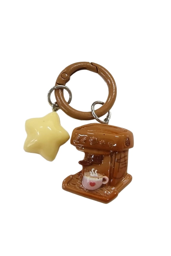 Trendy Star Shaped Coffee Key Holder Dining Tableware Charm Keychain for Adults Girls Fashionable Jewelry Accessories