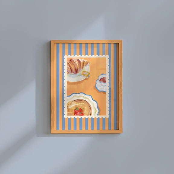 Trendy Striped Art Vintage Breakfast Wall Art Art Vintage Kitchen Print Breakfast Illustration Cute Kitchen Art