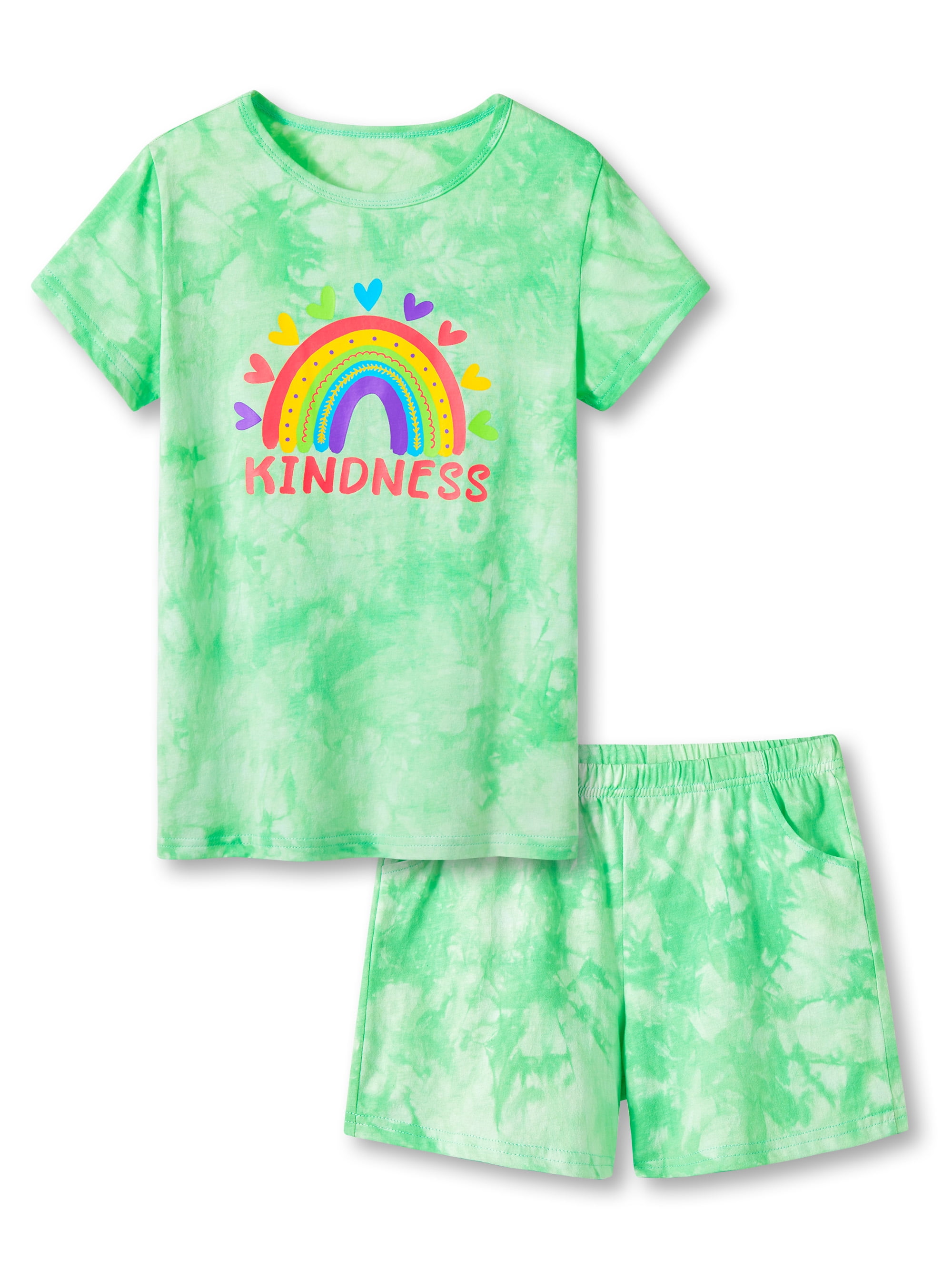 Trendy Summer Tie Dye Pajama Set for Little & Big Girls Rainbow