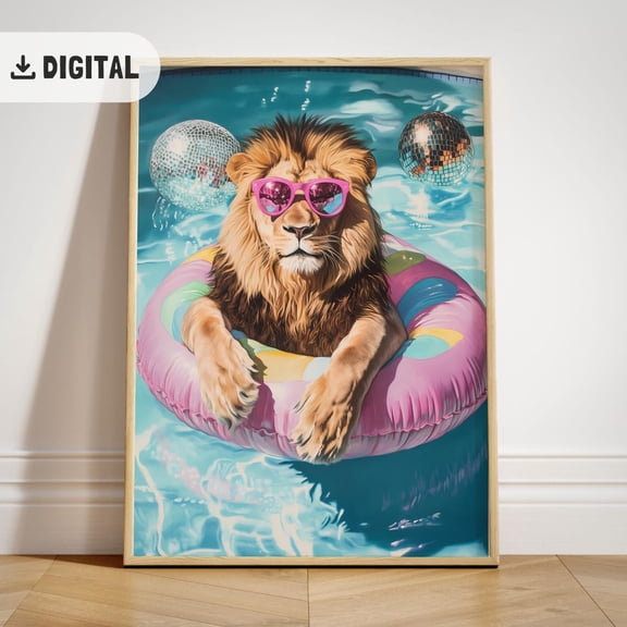 Trendy Summer, Vintage Lion Poster, Positive Vibes Art Beach Pool Party Decoration Coastal Poster Wall Art Wild Animal Decor, Unframed Poster Size 8x12