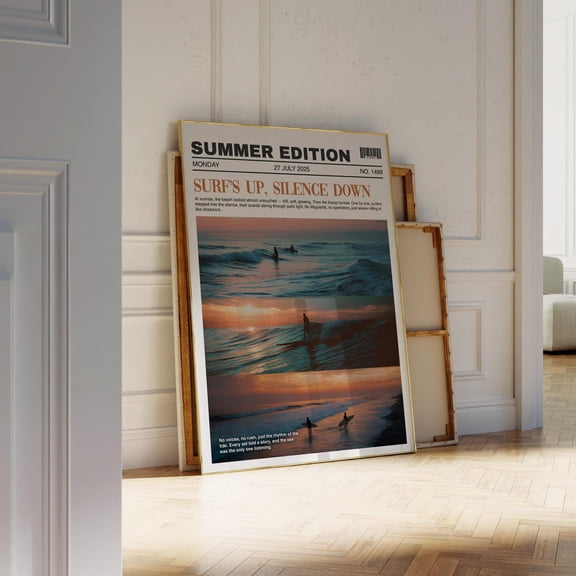 Trendy Surf Beach Newspaper Wall Art, Unframed Paper Print Size 16x24