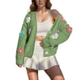 thumbnail image 1 of Trendy Sweater Cardigans Womens Long Sleeve Button Up Flowers Pattern V Neck Casual Soft Cotton Knit Blouse Tops (M, Green), 1 of 7