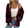 thumbnail image 1 of Trendy Sweater Cardigans for Women Open Front Fall Winter Outerwear Striped Colorblock Long Sleeve Knit Jackets (XL, Wine), 1 of 8