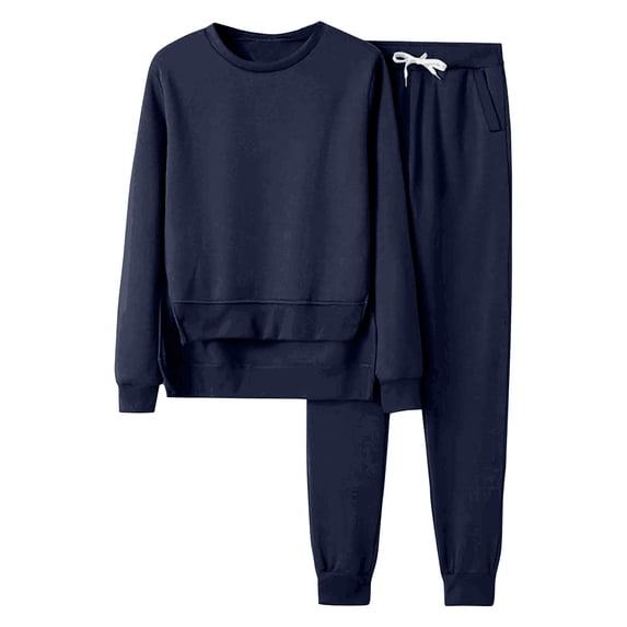 Trendy Sweatsuits Women 2 Piece Outfit New Women's Two Piece Lounge Sets Matching Long Sleeve Sweatshirt and Long Pants Sweatsuits Fall Trendy Outfits Dark Blue S