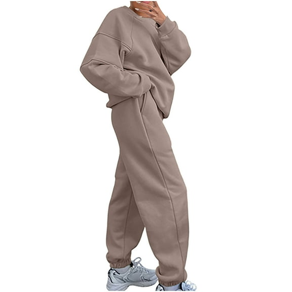 Trendy Sweatsuits for Women New Women 2 Piece Outfit Oversized Hoodie Joggers Sweatpants Track Suits Matching Lounge Pants Sets Khaki L