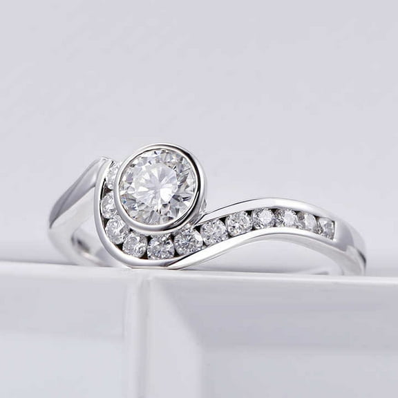 Trendy Swiral Bezel Set Engagement Ring For Velantine Gift 1.9 Ct Diamond 14K White Gold Over