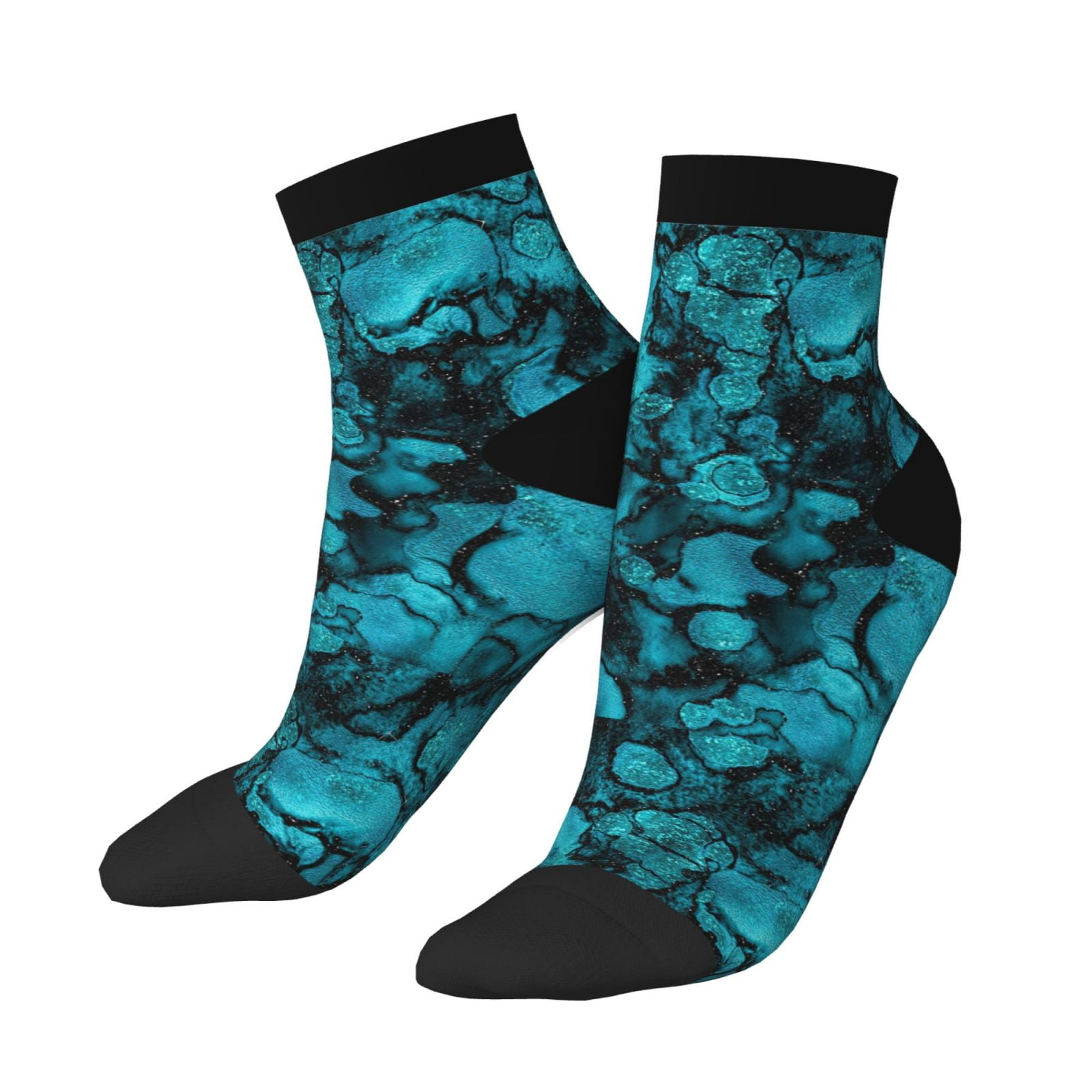 Trendy Teal Turquoise Inky Swirls Socks for Women Men Colorful Novelty