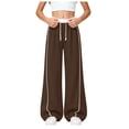thumbnail image 1 of Trendy Teen Outfits School Girls Wide Leg Pants Casual Elastic High Waist Palazzo Pants Flowy Pleated Smocked Loose Straight Leg Trousers, 1 of 6